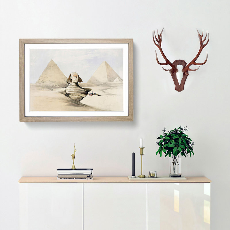 The Great Sphinx Pyramids of Giza by David Roberts - Picture Frame Painting Print, 27cm H x 36cm W x 2cm D, Oak Framed
