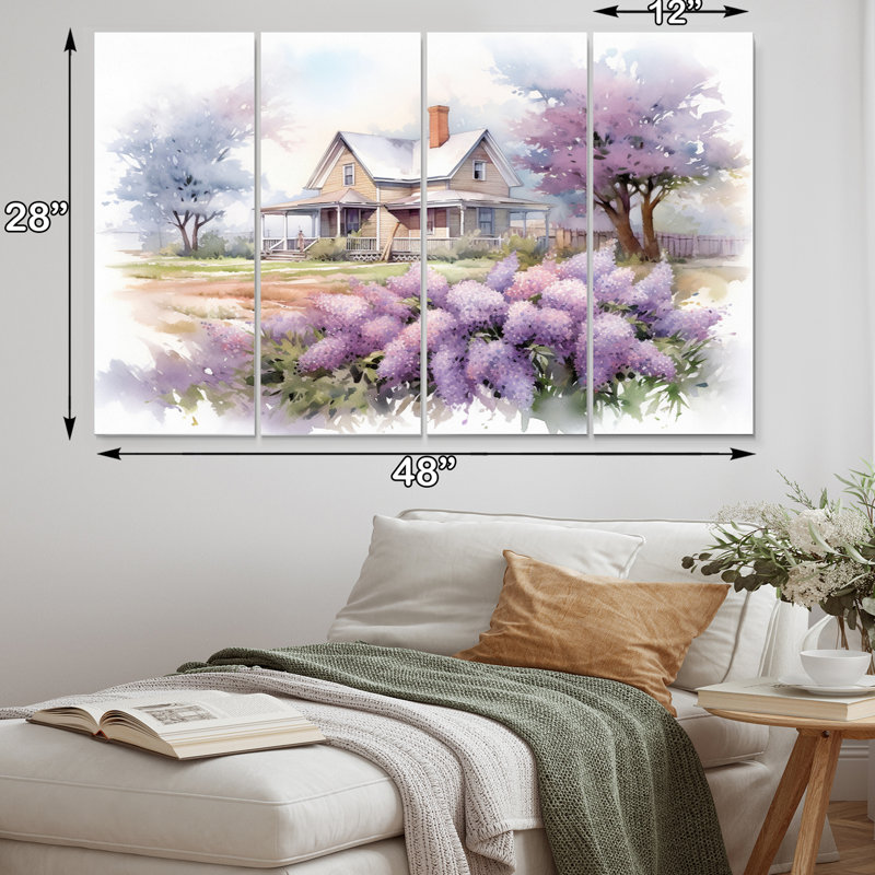 Mauve et lilas gris à la ferme - 4 pièces sans cadre sur métal
