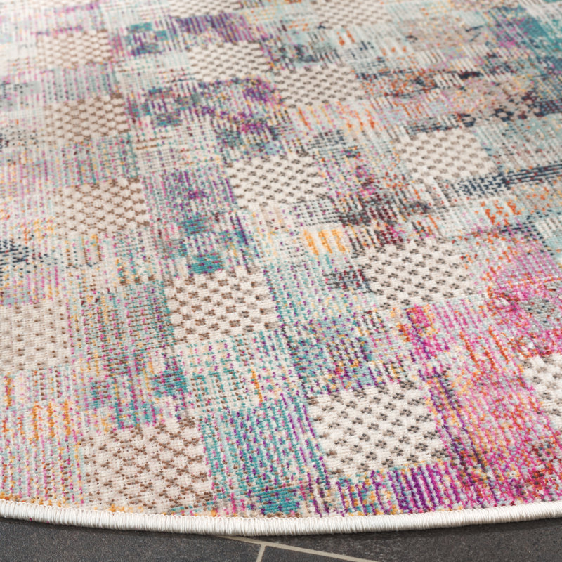 Rainbow Performance Abstract Indoor/Outdoor Area Rug, Round 6'7"