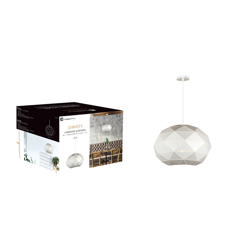 Luminaire suspendu sphère 1 lumière Christy, Blanc