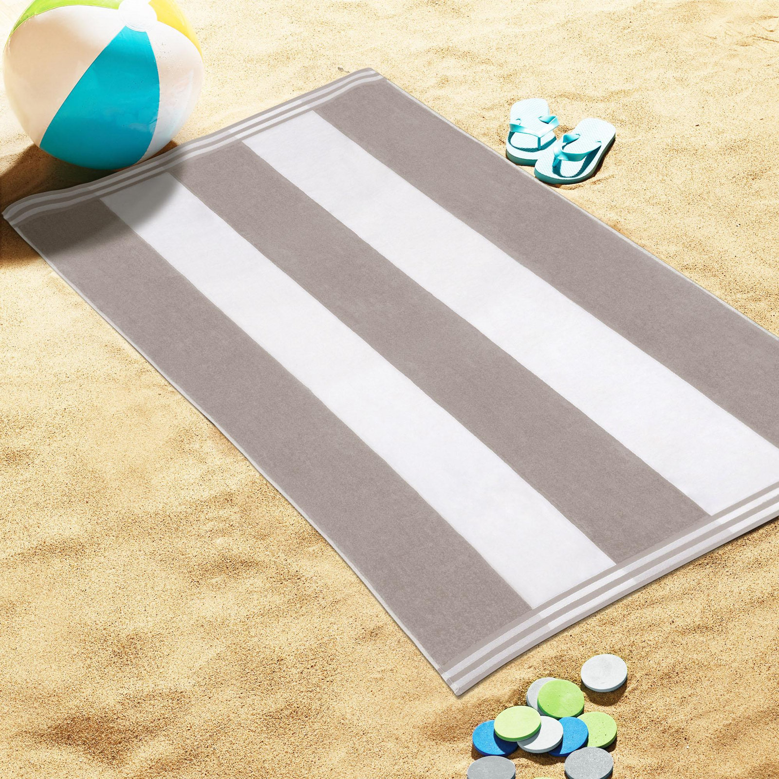 Oversized Cabana Striped Cotton Beach Towels, Light Gray, 1