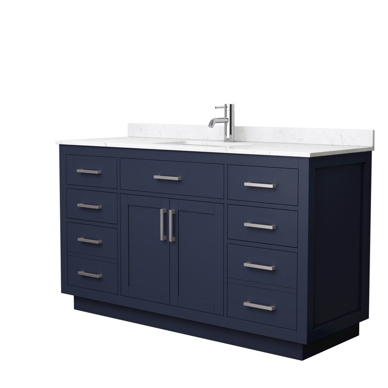 Beckett TK 60'' W Single Vanity, Carrara Cultured Marble, Dark Blue, Brushed Nickel