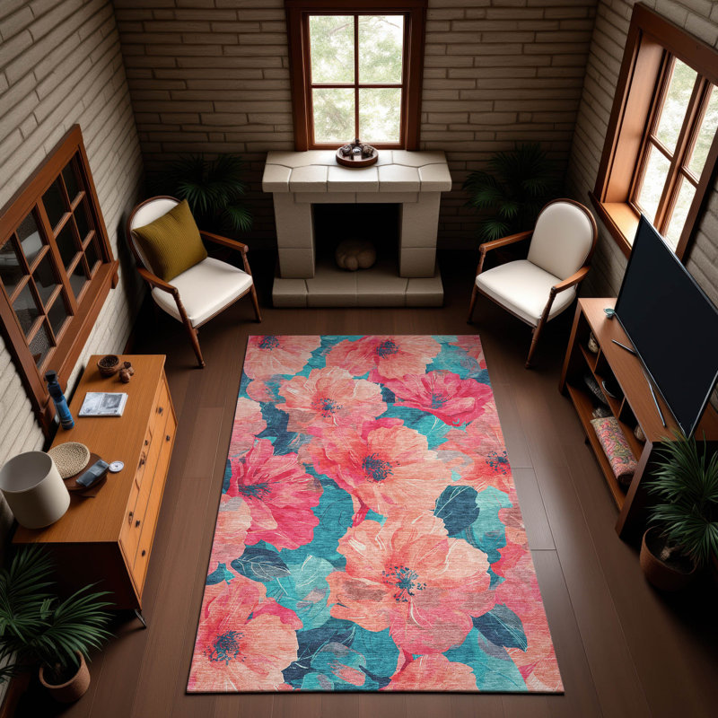 Tapis floral Premium Floyd AMF1542 lavable à la machine, Rectangle 10 pi x 14 pi