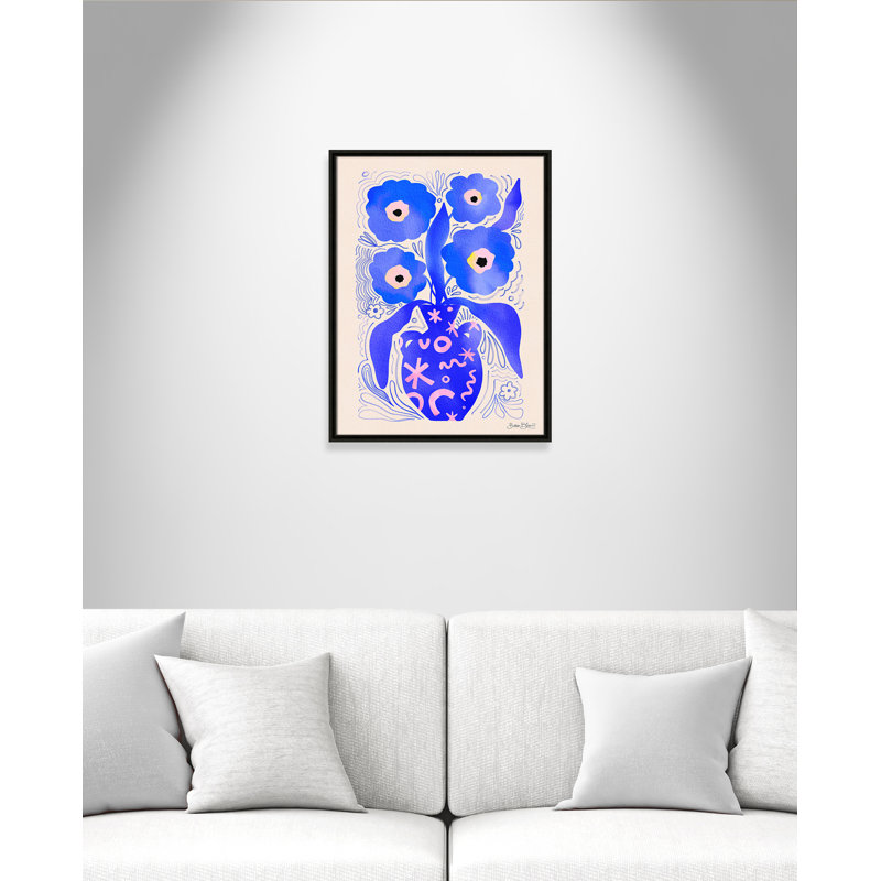 «Blue Flowers Matisse» par Bloom, Toile avec cadre, L 19,5 po x H 25,5 po, Flottant espresso