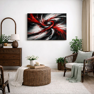 Abstract Red Black Dynamic Swirl Artwork, Bold Living Room Pictures, Framed Canvas Giclee Print Wall Art