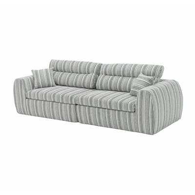 Canapé tissé à compression en chenille rayée, canapé compact à rangée droite avec éponge haute densité, canapé économiseur d'espace requis sans assemblage pour salon, appartement, bureau (blanc et sauge)
