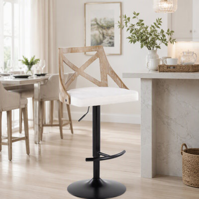 Tabouret de bar réglable en métal noir, blanchi et crème avec repose-pieds arrondi en T - ensemble de 2