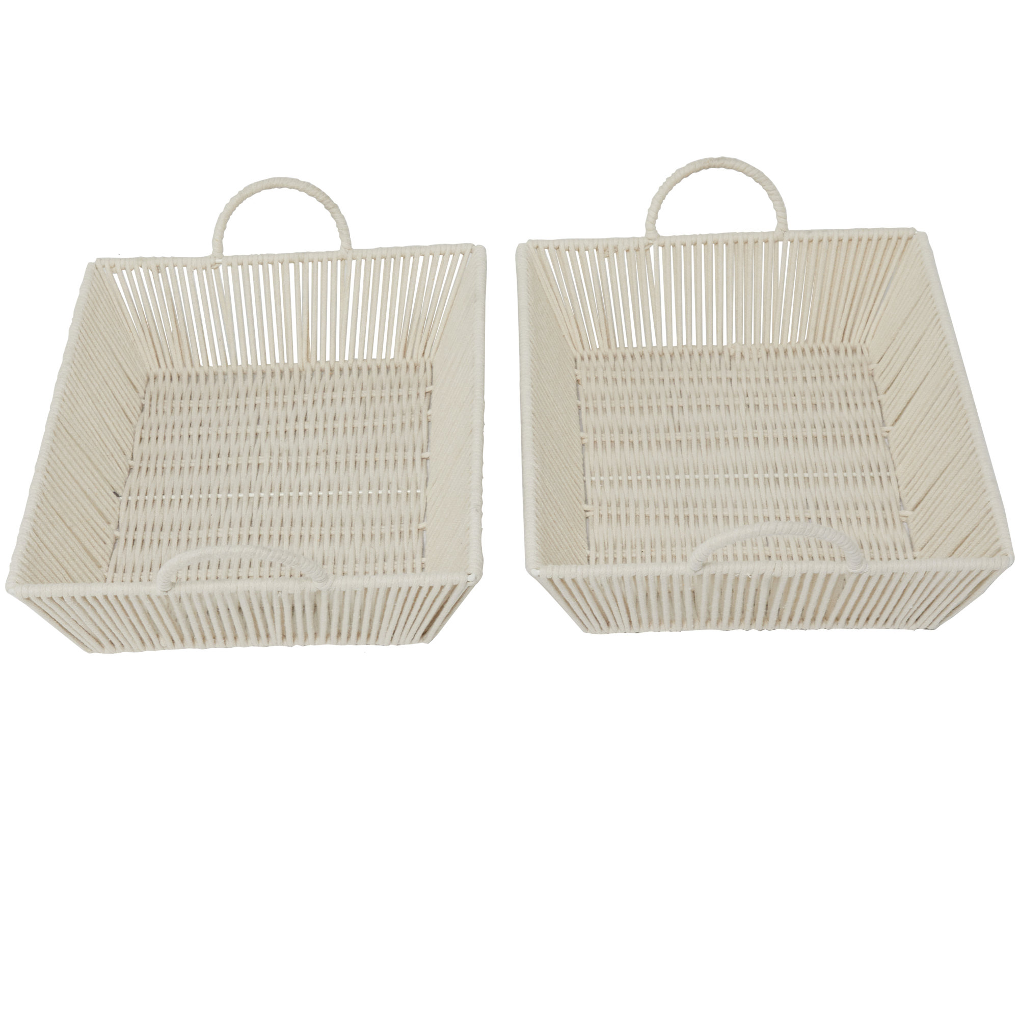 Emmanuel Handmade Cotton Decorative Basket - Set of 2, 5.85" H x 18.70" W x 13.10" D, Cream