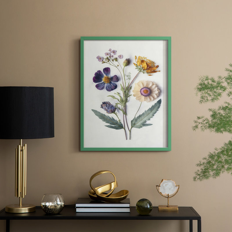 Pressed Flower Memories I, reproduction encadrée - bois massif, Vert, H 11 po x l 9 po