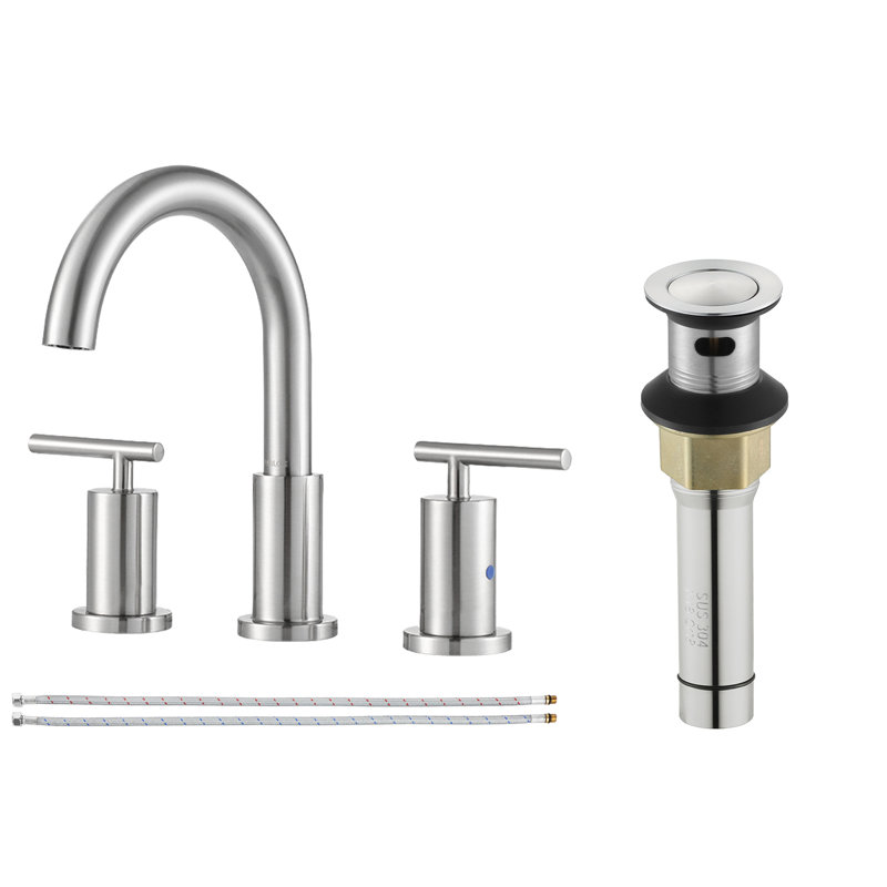 Widespread 2 Handles Bathroom Faucet with Water Supply Lines, Brushed Nickel, With Pop Up Drain