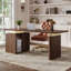 Walnut Wood Desk With Built-In Power Outlet Storage Drawers And Open CPU Compartment