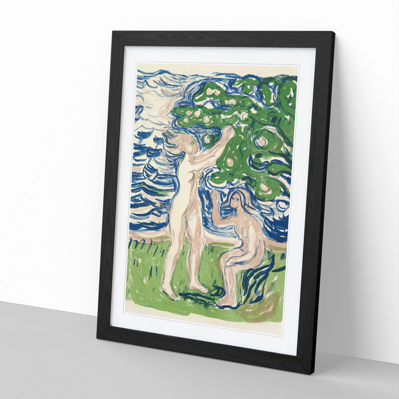 Girls Picking Apples by Edvard Munch - Picture Frame Painting, 48cm H x 36cm W x 2cm D, Black Framed