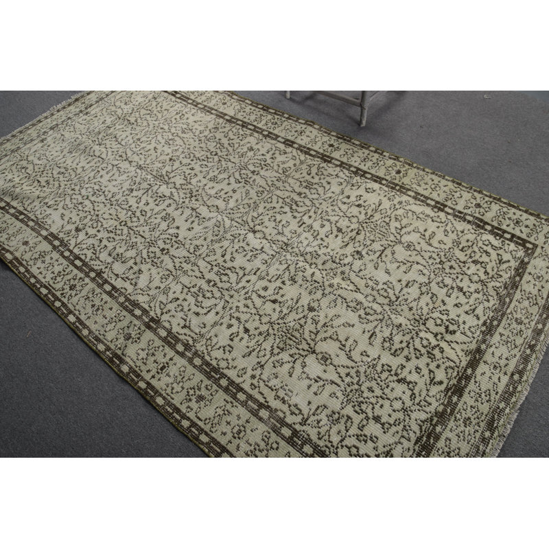 Tapis turc rétro - grand tapis vert fait à la main, style antique surdimensionné