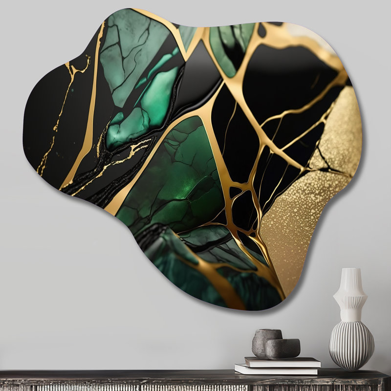 Abstract Geode Green III - Marble Asymmetrical Metal Wall Art, Modern Cloud Metal Art Print, 25" H x 28" W x 1" D