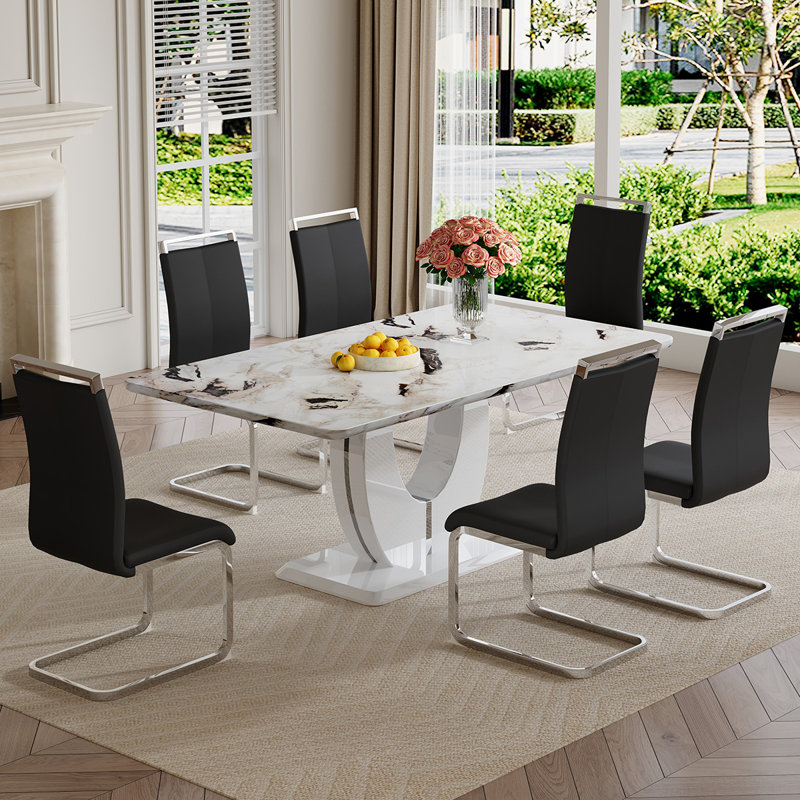 Ensemble de table de salle à manger, Noir / argent, Dalishis, 7 pièces