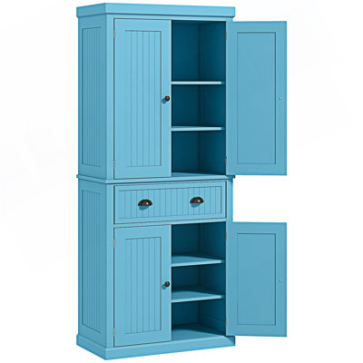 Armoire de cuisine, armoire de rangement haute autoportante, armoire de cuisine traditionnelle avec 4 portes