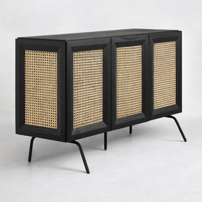 NTC MOSSIC Sideboard 3 Doors Natural Rattan Storage Cabinet, Buffet with Metal Legs, Boho Accent Cabinet for Living Room, Dining Room, and Entryway, E by NTC
