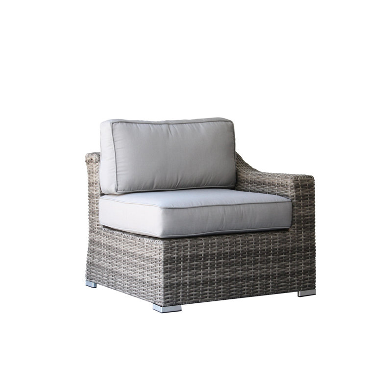 Miami Fully Assembled Grey Wicker Sectional Left Arm Chair With Olefin Cushions