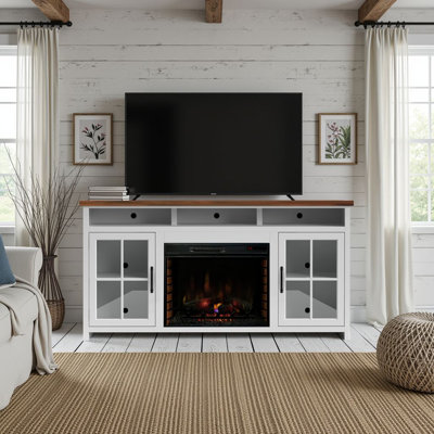 Brixham 74" Fireplace TV Stand with Electric Fireplace Heater for TVs up to 85", Farmhouse Media Console with Storage