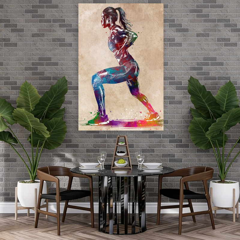 «Dynamic Fitness Lunge», art mural énergétique coloré abstrait, H 60 po x l 40 po