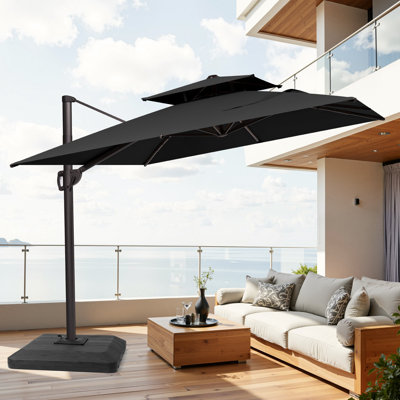 11' X 9' Rectangular Cantilever Umbrella with Heavy Duty Base