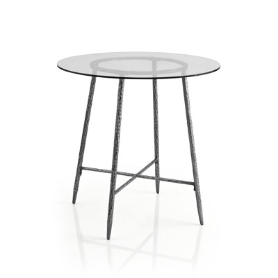 Lalia Tempered Glass Top Counter Height Hammered Forged Steel Dining Table