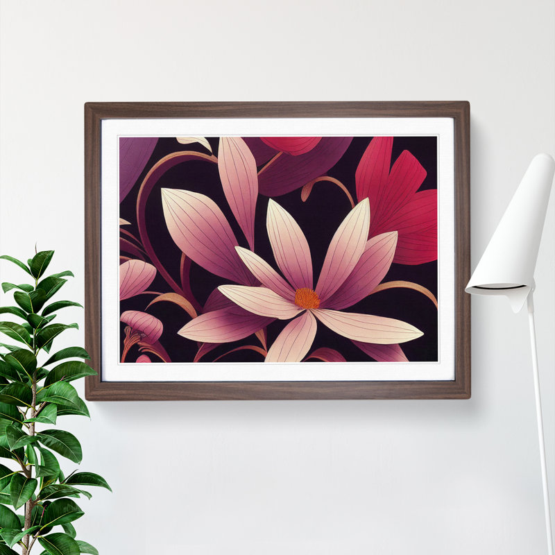 Distinguished Flowers - Single Picture Frame Painting, 46cm H x 64cm W x 2cm D, Walnut