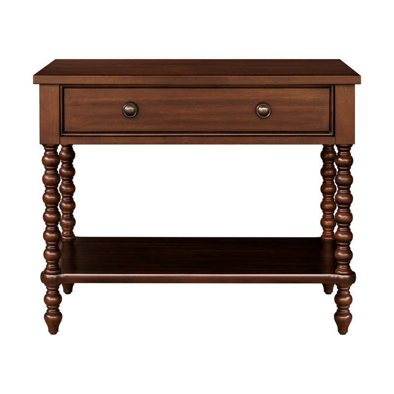 Madison Park Signature Beckett Morocco Brown Large Turned Wood Spindle Nightstand with Drawer and Shelf, Morocco Brown