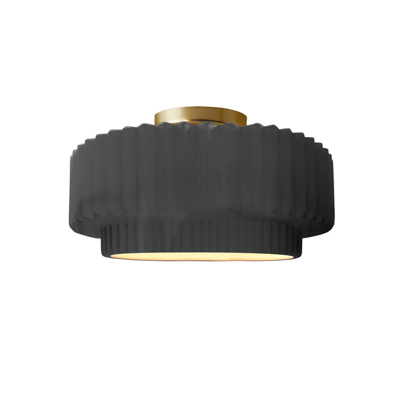 Radiance Ceramic Pleated Semi-Flush Mount, Gloss Gray, Brushed Brass, 7" H x 12" W x 12" D