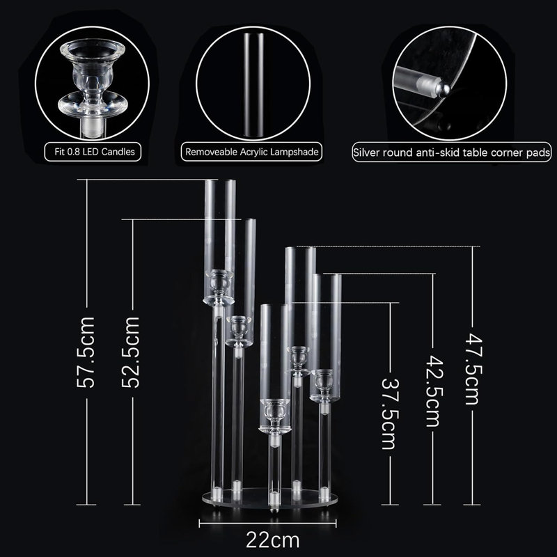 4Pcs 5 Arm Acrylic Clear Candlestick Holders Candelabra Centerpiece For Wedding Party  Decoration (22Inches), 4