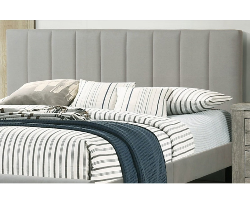 Cadre de lit très grand californien 1pc - Polyfibre gris, capitonné vertical, aucun sommier requis, H 80,25 po x 91,5 po x H 38 po