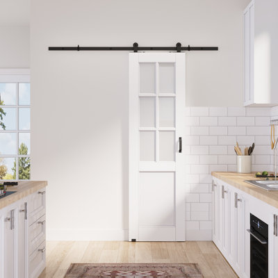 24in.x 80in.6 Lite White Door Slab Prefinished Surface With All Barn Door Hardware Kit