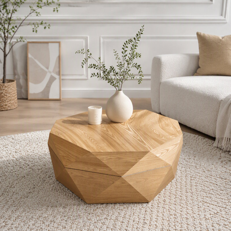 Table basse avec rangement, 36.61"W, Natural