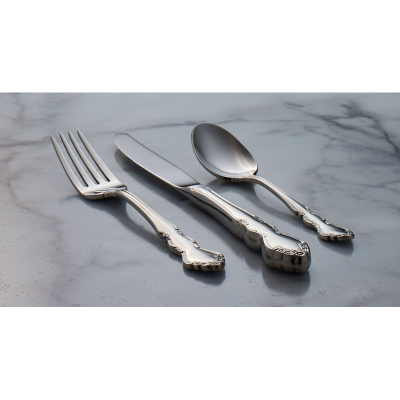 Dover 20-Piece Stainless Steel Flatware Set with Floral Design