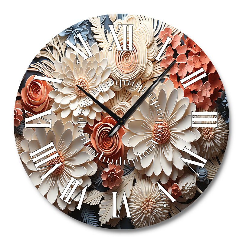 Horloge murale pêche et corail blanc I - Abstract Botanicals, Grand