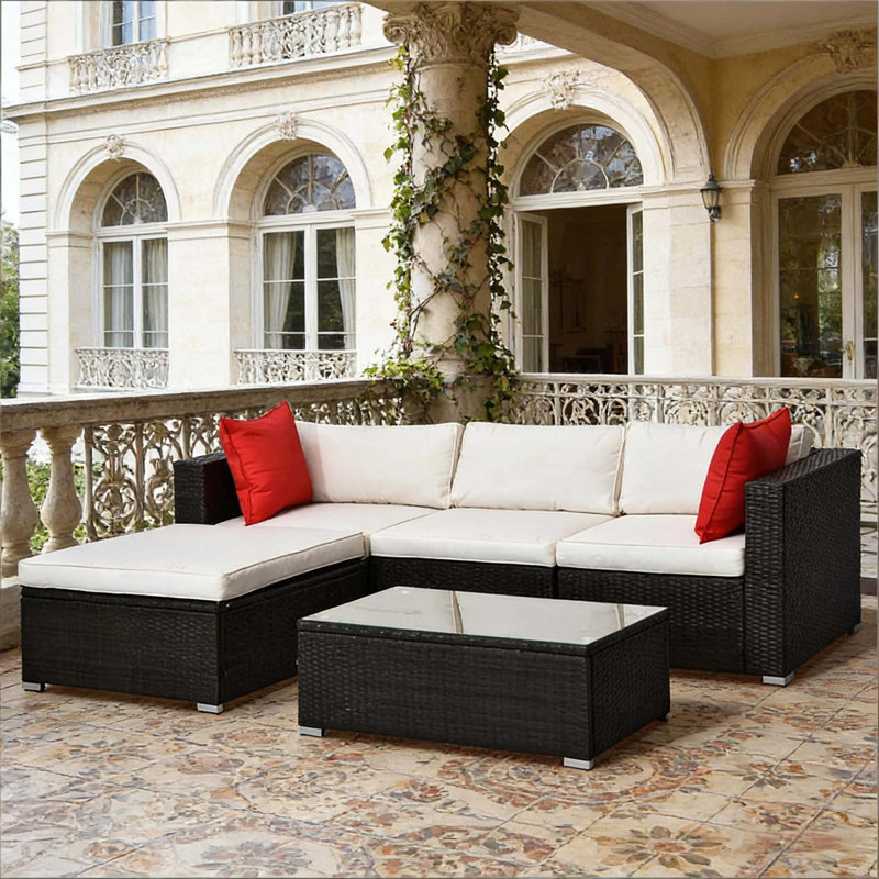 Ensemble de canapé modulaire d'extérieur moderne avec sièges profonds et rotin PE