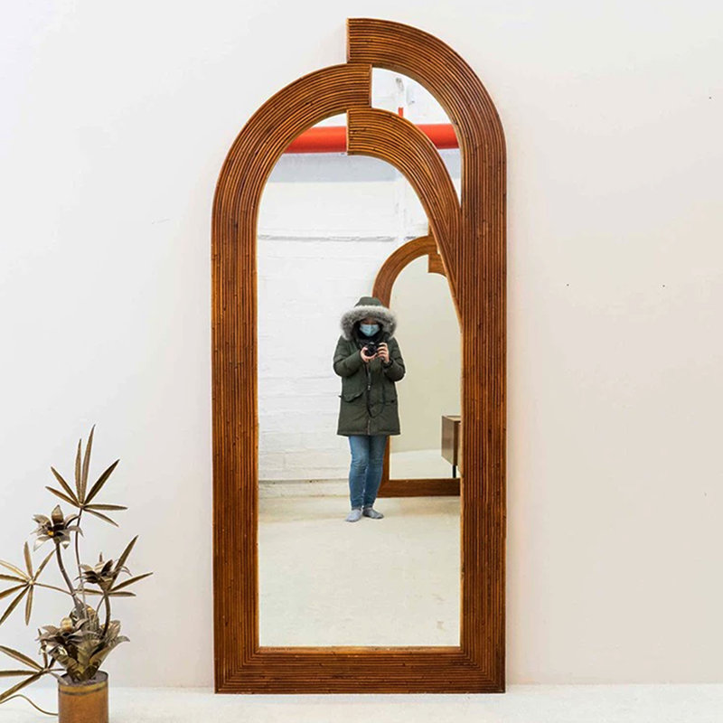 French-Style Vintage Arched Floor-Mounted Mirror, 70.87" x 27.56"