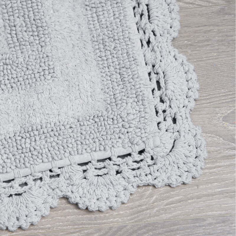 Laura Ashley Crochet Cotton 2 Pieces Bath Rugs, Light Gray