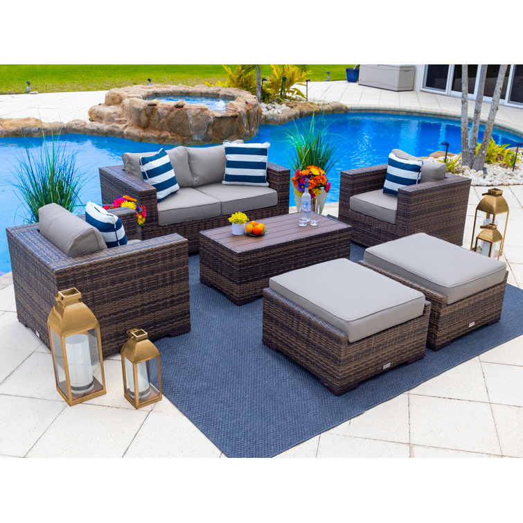 Sorrento Collection In Brown 6 - Person Patio Conversation Sets with Cushions
