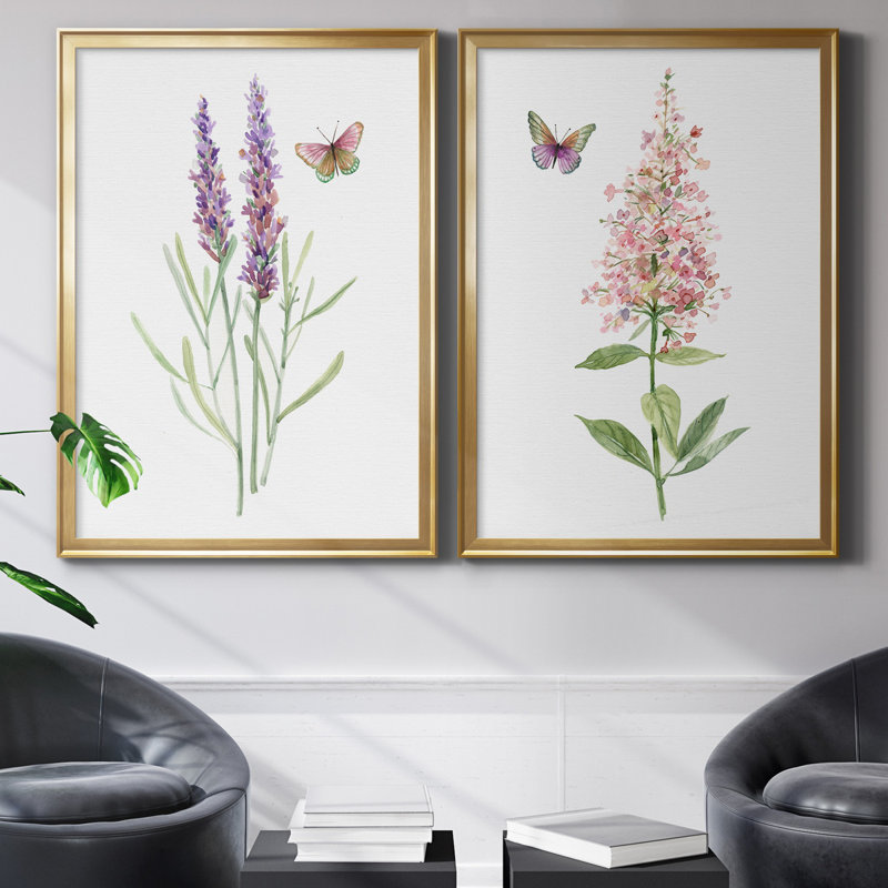 «Wildflower Botanical I», ensemble de 2 reproductions d'art, H 22,5 po x l 61 po x P 1,5 po, Toile encadrée dorée