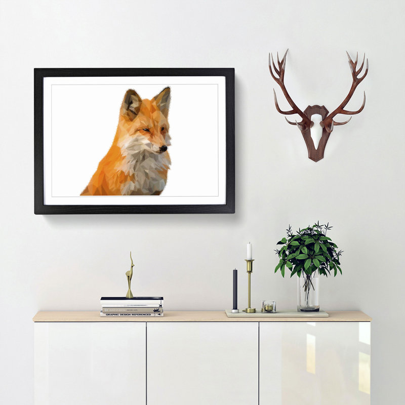 Geometric Red Fox in Abstract - Framed Print, 48cm H x 65cm W x 2cm D, Black Framed