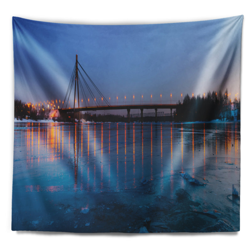 Tapisserie panoramique du paysage urbain du pont de Moscou à Kyiv, H 32 po x l 39 po