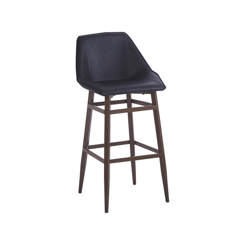Tabouret de bar intérieur en noyer foncé moderne avec siège en vinyle noir
