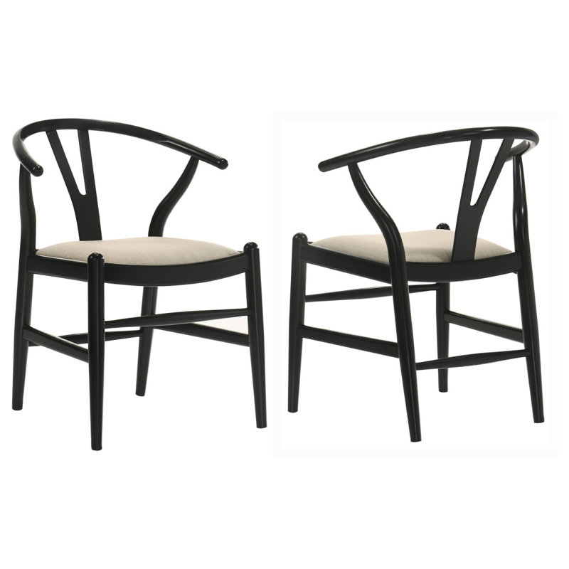 Chaise d'appoint de salle à manger en bois guinée (ensemble de 2), Beige, Noir