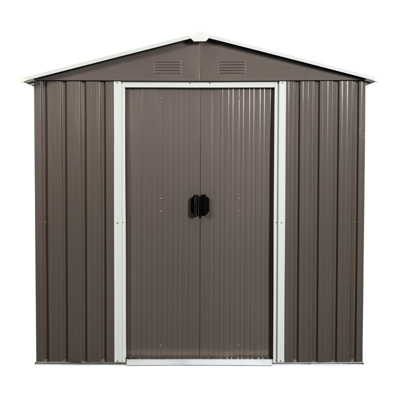 6Ft X 5Ft Metal Storage Shed Gray - Galvanized Iron Build For Long-Lasting Use Outdoor And Functional Living, Gray Brown