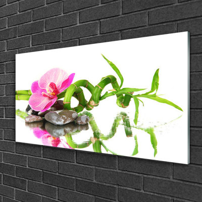 Art Bamboo Flower Stones 1 Piece Wall Art on Glass