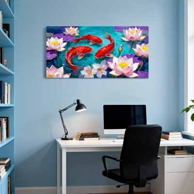 Animaux, koi, poissons, nénuphar, étang, reproduction d'art