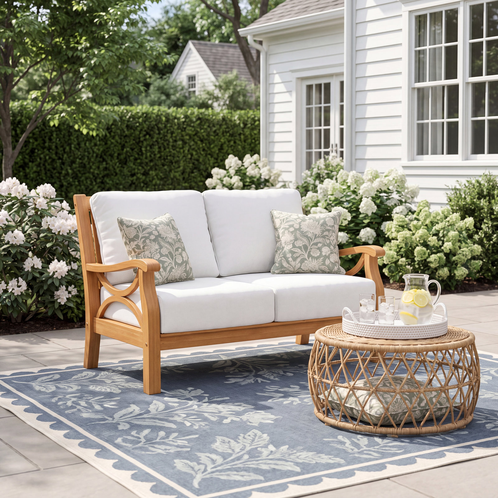 Brunswick 52" Teak Patio Loveseat, Beige, Natural