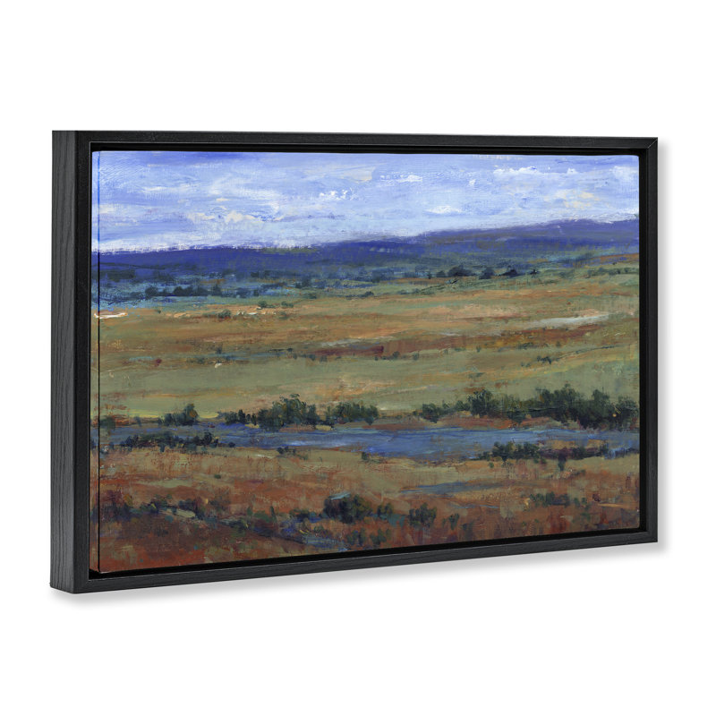 «Spring River in Countryside», art mural encadré sur toile flottante, design par Tim Ottoole, Cadre flottant noir de jais