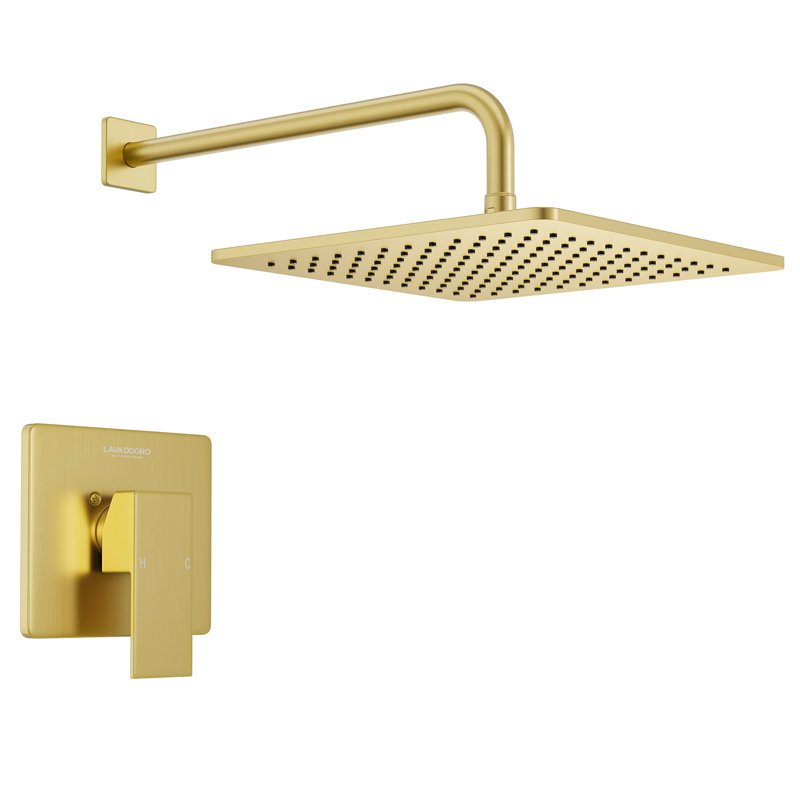 Modern 12-inch Square Shower Faucet Set With Rough-in Valve, Rainfall Shower Head, Rain Shower System, Brushed Gold